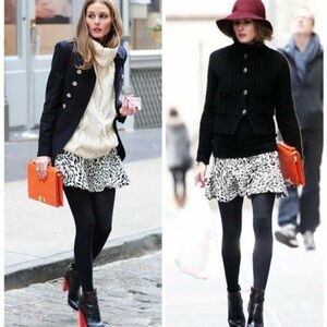 Zara Black & White Leopard-Print Mini Skirt ASO Olivia Palermo L